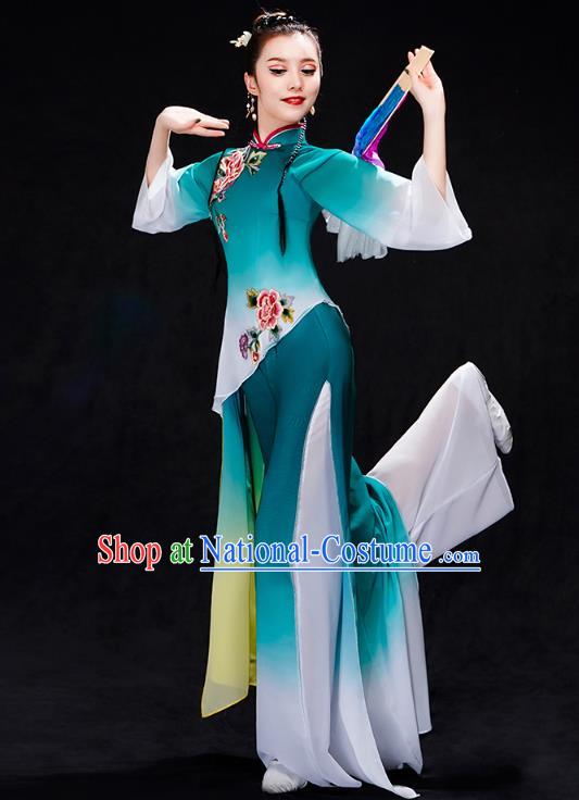 China Fan Dance Yangko Dance Clothing Folk Dance Solo Dance Green Uniforms