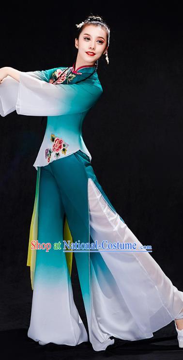 China Fan Dance Yangko Dance Clothing Folk Dance Solo Dance Green Uniforms