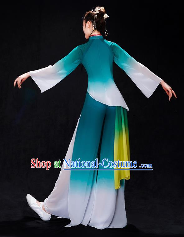 China Fan Dance Yangko Dance Clothing Folk Dance Solo Dance Green Uniforms