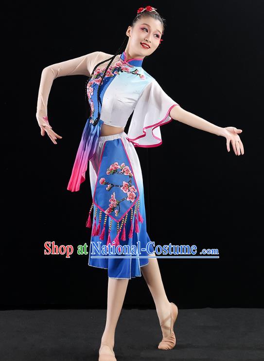 China Fan Dance Stage Performance Clothing Folk Dance Woman Group Dance Royalblue Uniforms