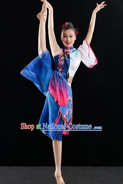 China Fan Dance Stage Performance Clothing Folk Dance Woman Group Dance Royalblue Uniforms