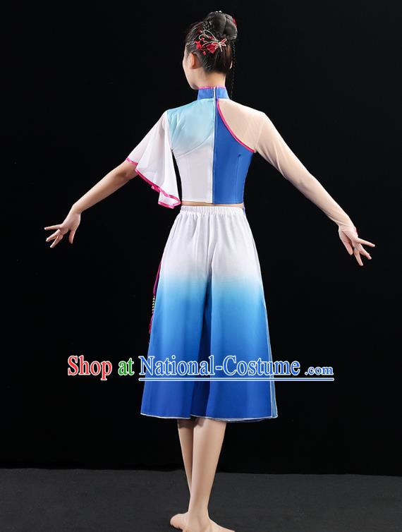 China Fan Dance Stage Performance Clothing Folk Dance Woman Group Dance Royalblue Uniforms