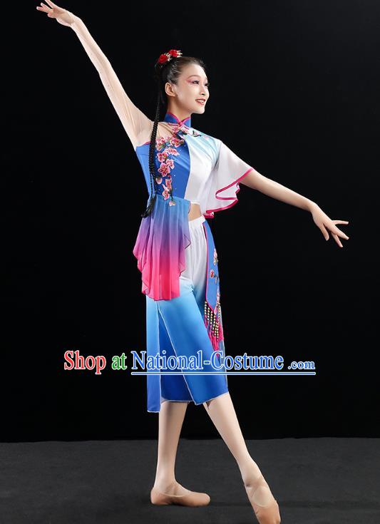 China Fan Dance Stage Performance Clothing Folk Dance Woman Group Dance Royalblue Uniforms