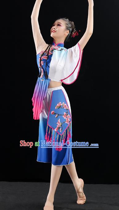 China Fan Dance Stage Performance Clothing Folk Dance Woman Group Dance Royalblue Uniforms