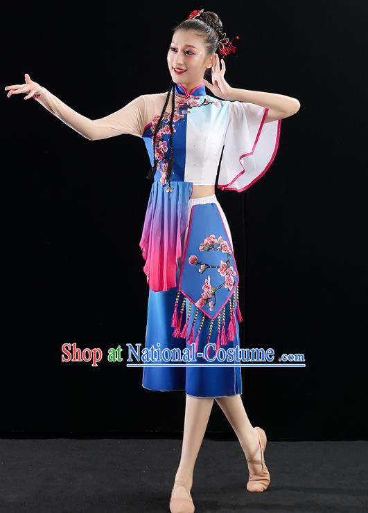 China Fan Dance Stage Performance Clothing Folk Dance Woman Group Dance Royalblue Uniforms