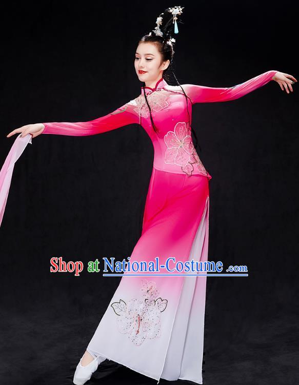 Chinese Traditional Classical Dance Performance Costumes Fan Dance Rosy Outfits Umbrella Dance Clothing