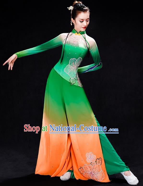 Chinese Umbrella Dance Clothing Traditional Classical Dance Performance Costumes Fan Dance Green Outfits