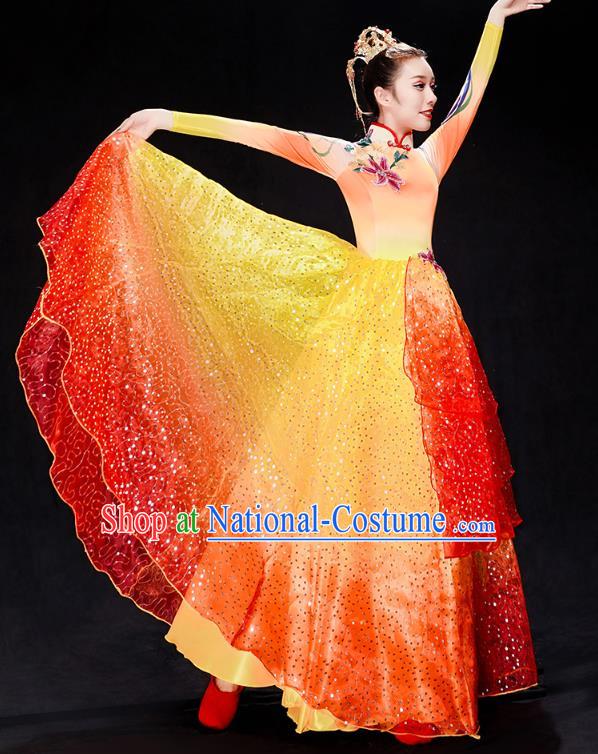 China Modern Dance Clothing Chorus Performance Orange Dress Spring Festival Gala Opening Dance Costume