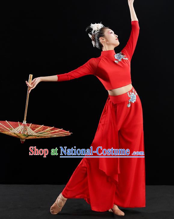 Chinese Traditional Classical Dance Costumes Fan Dance Red Outfits Umbrella Dance Clothing