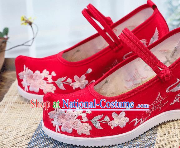 China Traditional Wedding Bride Wedge Shoes Embroidered Plum Blossom Shoes National Red Cloth Shoes