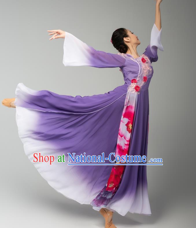 Chinese Umbrella Dance Violet Dress Traditional Fan Dance Performance Costumes Classical Dance Clothing