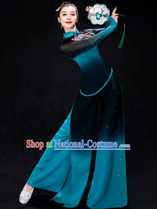 China Fan Dance Stage Performance Clothing Folk Dance Costume Yangko Dance Blue Uniforms