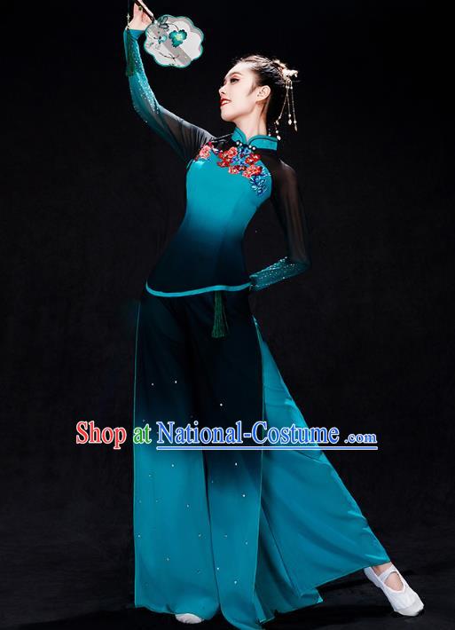 China Fan Dance Stage Performance Clothing Folk Dance Costume Yangko Dance Blue Uniforms