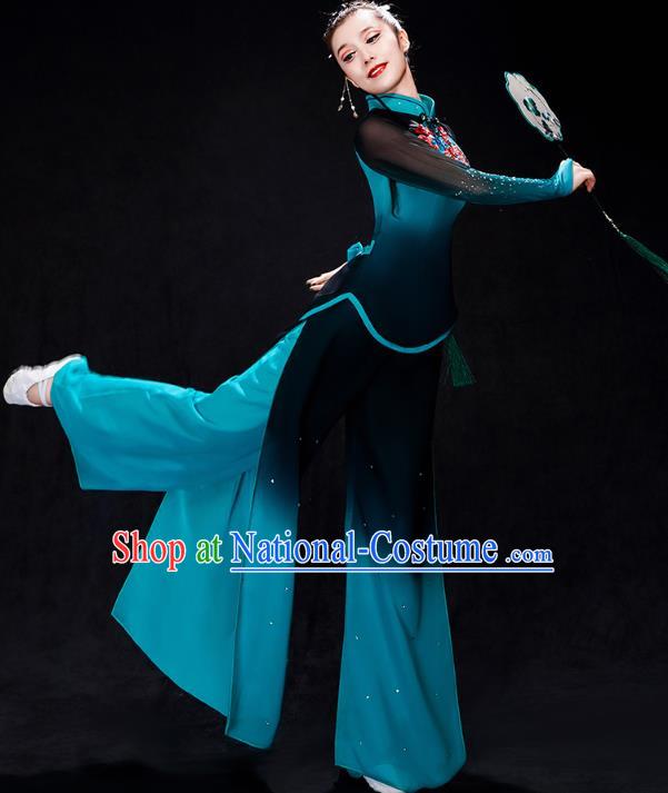 China Fan Dance Stage Performance Clothing Folk Dance Costume Yangko Dance Blue Uniforms