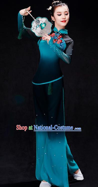 China Fan Dance Stage Performance Clothing Folk Dance Costume Yangko Dance Blue Uniforms