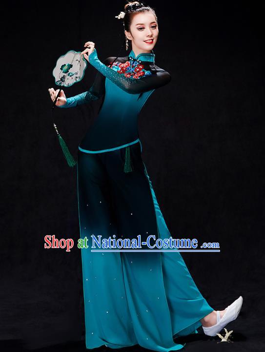 China Fan Dance Stage Performance Clothing Folk Dance Costume Yangko Dance Blue Uniforms