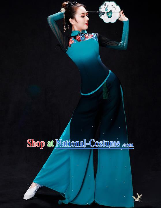 China Fan Dance Stage Performance Clothing Folk Dance Costume Yangko Dance Blue Uniforms