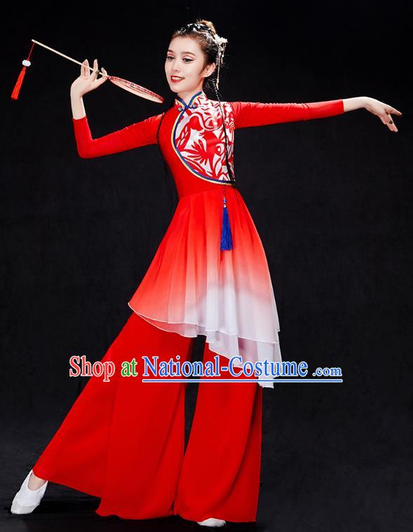 China Yangko Dance Red Uniforms Fan Dance Stage Performance Clothing Folk Dance Drum Dance Costume