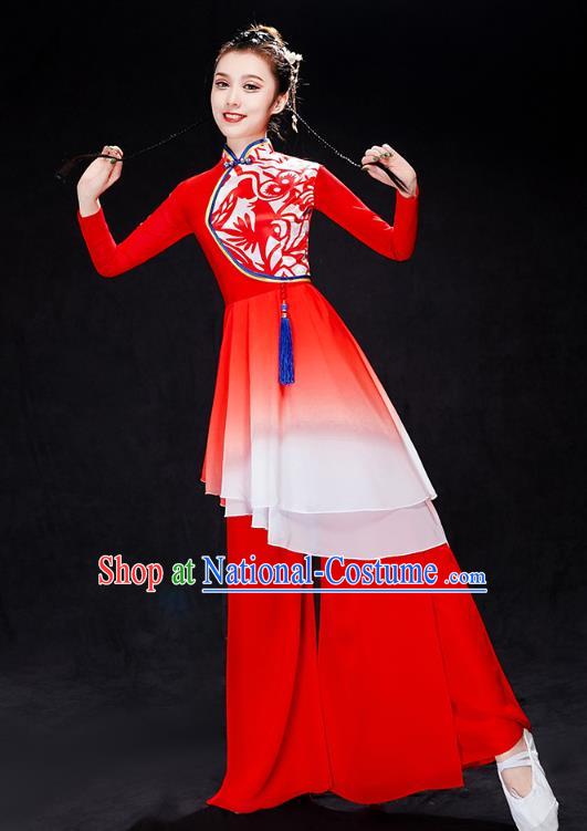 China Yangko Dance Red Uniforms Fan Dance Stage Performance Clothing Folk Dance Drum Dance Costume