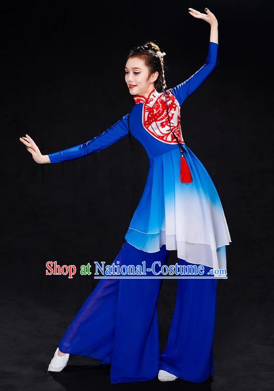 China Folk Dance Drum Dance Costume Yangko Dance Royalblue Uniforms Fan Dance Stage Performance Clothing