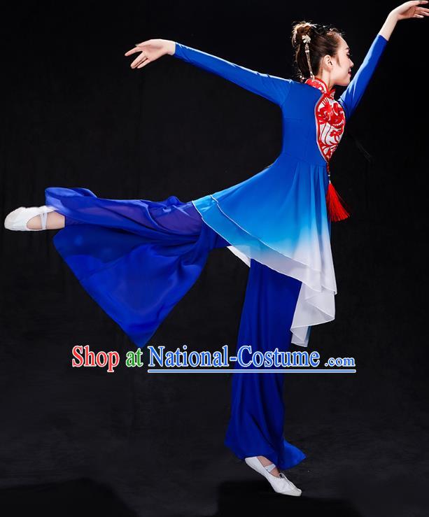 China Folk Dance Drum Dance Costume Yangko Dance Royalblue Uniforms Fan Dance Stage Performance Clothing