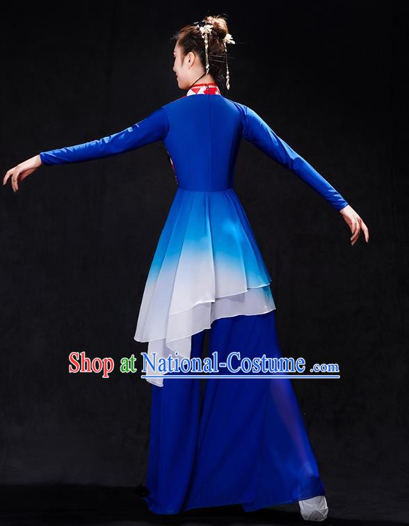 China Folk Dance Drum Dance Costume Yangko Dance Royalblue Uniforms Fan Dance Stage Performance Clothing