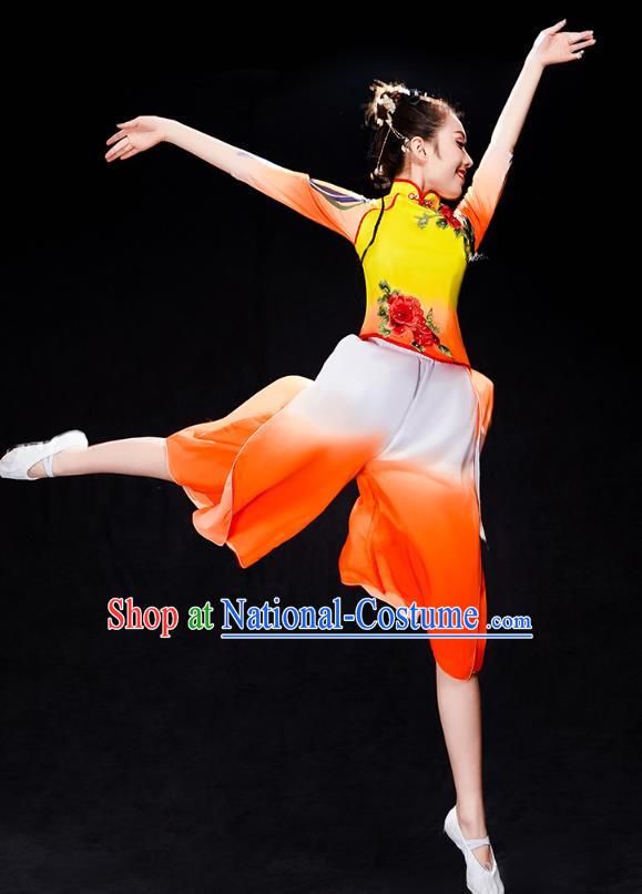 China Yangko Dance Orange Dress Uniforms Fan Dance Performance Clothing Folk Dance Group Dance Costume