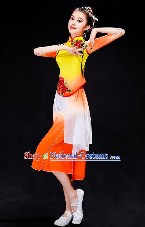 China Yangko Dance Orange Dress Uniforms Fan Dance Performance Clothing Folk Dance Group Dance Costume