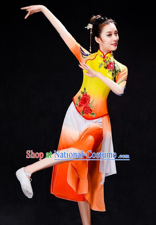 China Yangko Dance Orange Dress Uniforms Fan Dance Performance Clothing Folk Dance Group Dance Costume