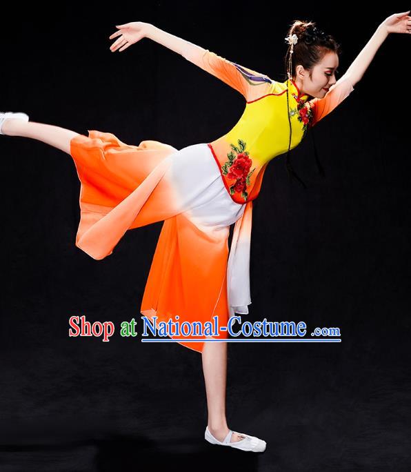 China Yangko Dance Orange Dress Uniforms Fan Dance Performance Clothing Folk Dance Group Dance Costume