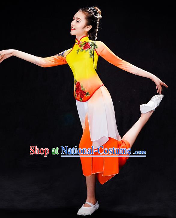 China Yangko Dance Orange Dress Uniforms Fan Dance Performance Clothing Folk Dance Group Dance Costume