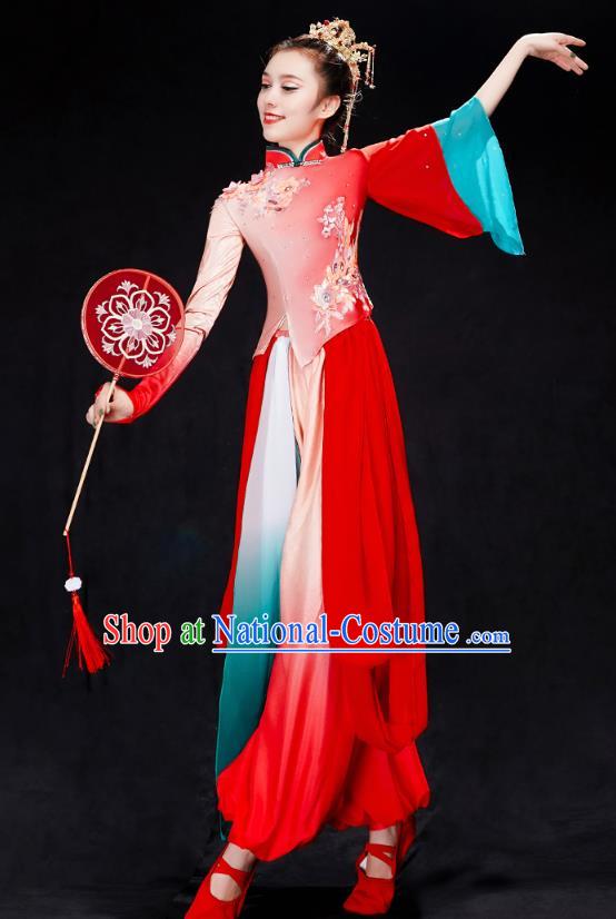 China Folk Dance Solo Dance Costume Yangko Dance Red Uniforms Fan Dance Clothing