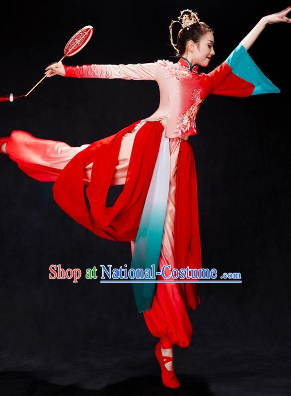 China Folk Dance Solo Dance Costume Yangko Dance Red Uniforms Fan Dance Clothing