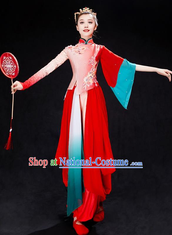 China Folk Dance Solo Dance Costume Yangko Dance Red Uniforms Fan Dance Clothing