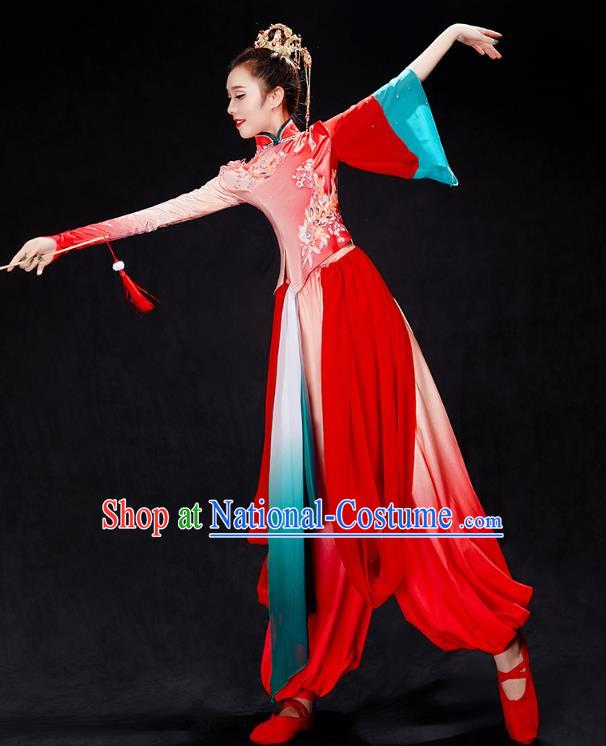 China Folk Dance Solo Dance Costume Yangko Dance Red Uniforms Fan Dance Clothing