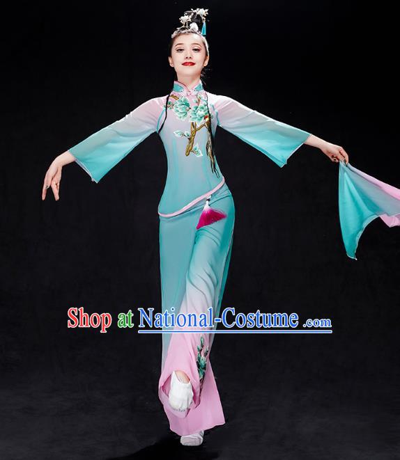 China Fan Dance Clothing Folk Dance Solo Dance Costume Yangko Dance Blue Uniforms