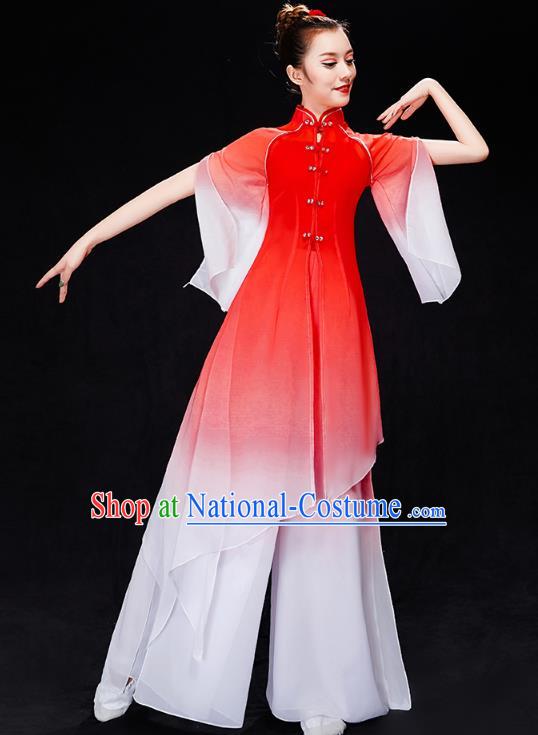 Chinese Woman Fan Dance Red Outfits Umbrella Dance Clothing Traditional Classical Dance Costumes