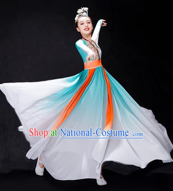 Chinese Classical Dance Costumes Hanfu Dance Blue Dress Traditional Umbrella Dance Clothing