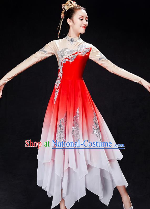 Chinese Traditional Umbrella Dance Clothing Classical Dance Costumes Group Dance Red Dress