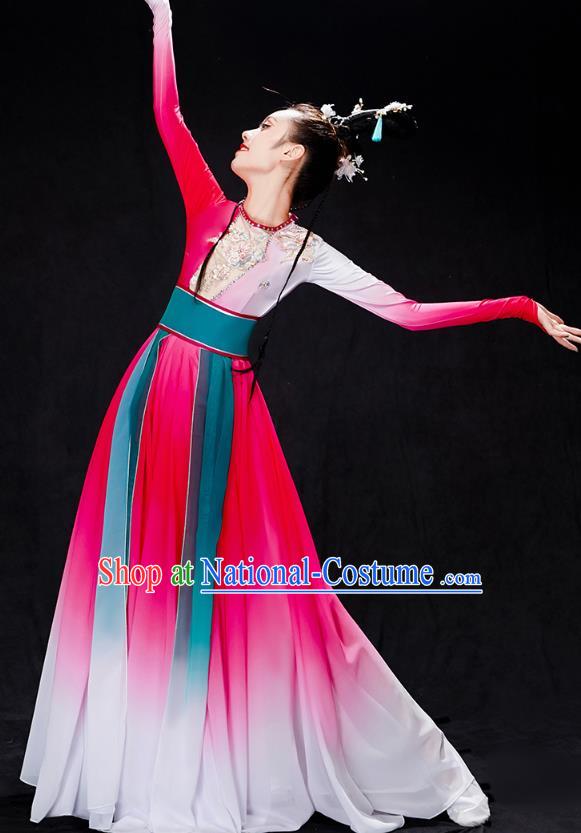 Chinese Female Group Dance Rosy Dress Traditional Umbrella Dance Clothing Classical Dance Costumes