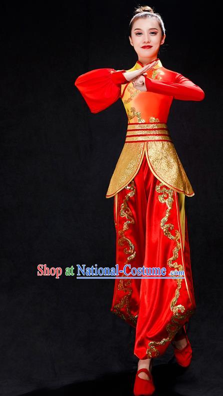 China Yangko Dance Red Uniforms Kung Fu Performance Clothing Folk Dance Drum Dance Costume