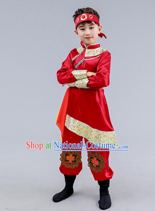 Chinese Traditional Mongol Nationality Boys Shirt Pants Outfits Mongolian Ethnic Folk Dance Costume