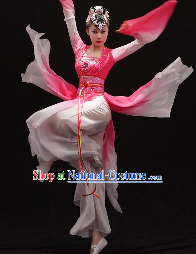 Chinese Traditional Water Sleeve Dance Dress Classical Dance Clothing Umbrella Dance Pink Outfits