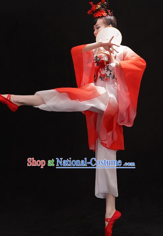 Chinese Palace Fan Dance Red Outfits Traditional Umbrella Dance Dress Classical Dance Clothing