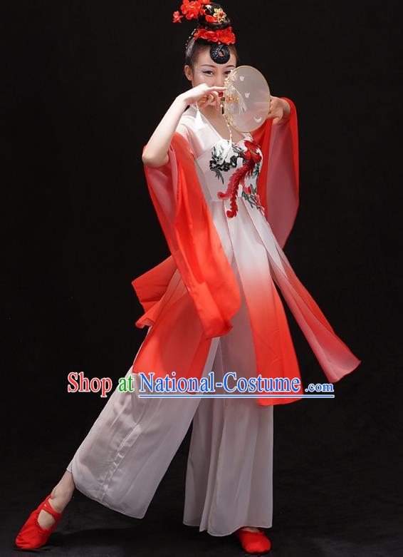 Chinese Palace Fan Dance Red Outfits Traditional Umbrella Dance Dress Classical Dance Clothing