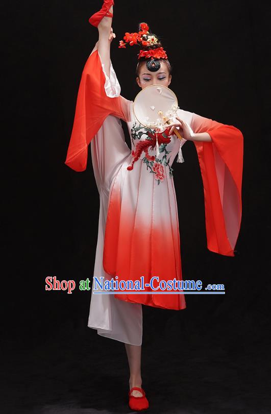 Chinese Palace Fan Dance Red Outfits Traditional Umbrella Dance Dress Classical Dance Clothing