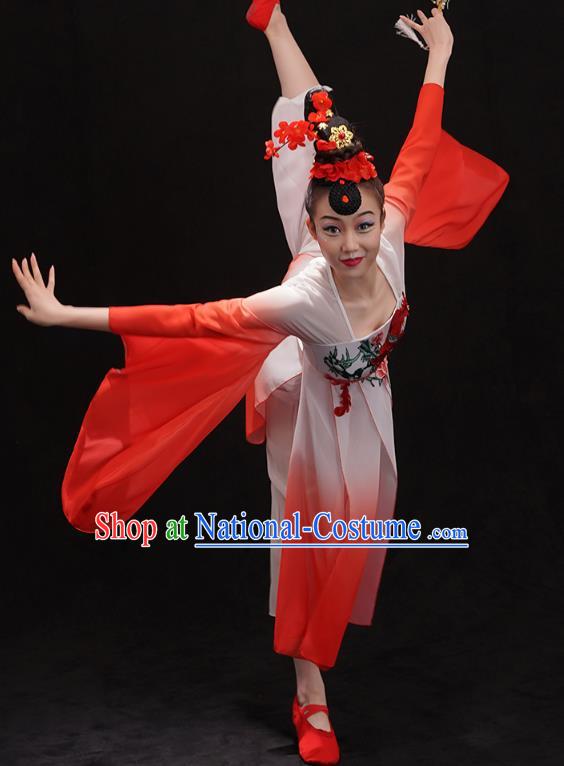 Chinese Palace Fan Dance Red Outfits Traditional Umbrella Dance Dress Classical Dance Clothing