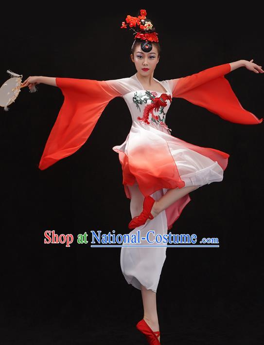 Chinese Palace Fan Dance Red Outfits Traditional Umbrella Dance Dress Classical Dance Clothing