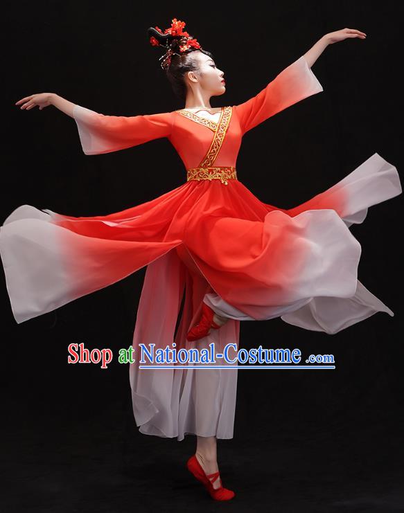 Chinese Woman Solo Dance Red Outfits Traditional Umbrella Dance Dress Classical Ballet Dance Clothing