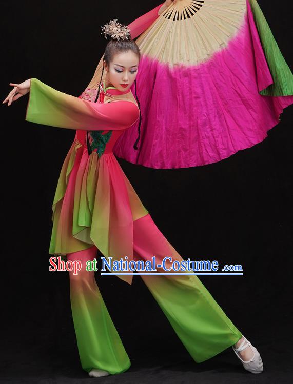 China Folk Dance Fan Dance Clothing Group Dance Performance Costume Yangko Dance Rosy Uniforms